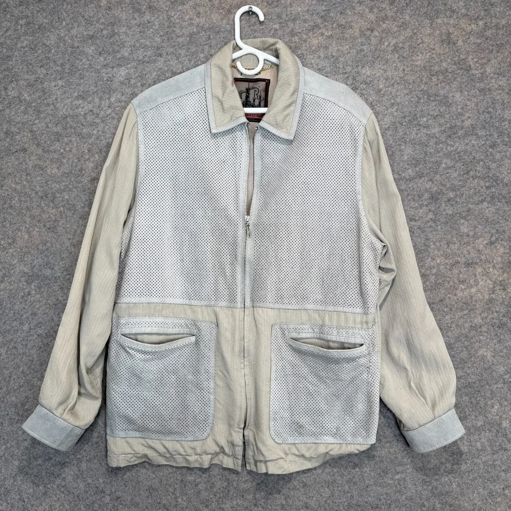 Torras 100% Silk Leather Jacket Mens (fits Large XL) Blue Gray Mesh‎ Zip Spain